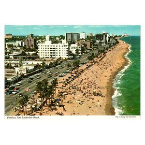Vintage John Hinde Postcard Fort Lauderdale Beach Vacation Tourism Beach Ocean